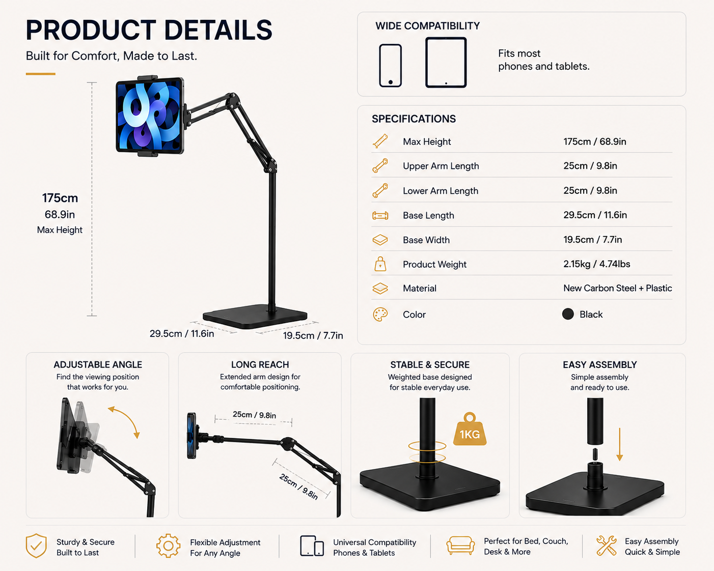 Elevate 175 — Hands-Free Phone & Tablet Stand
